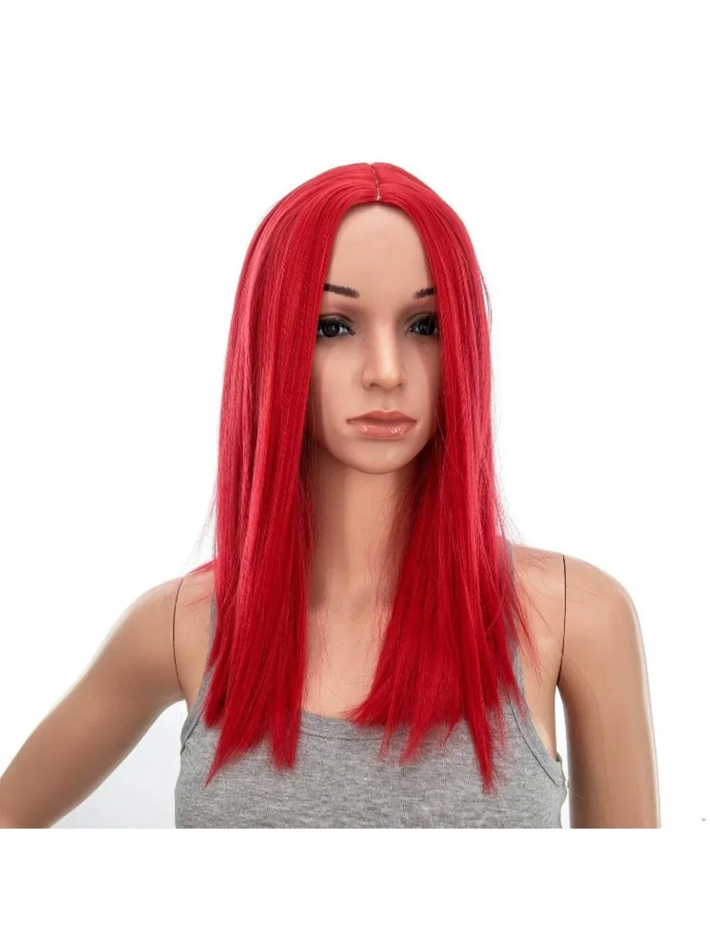 Women's 14 Inch Red Wig Short Straight Middle Part Synthetic Heat